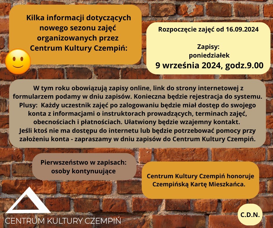Nowy sezon zajęć - informacje
